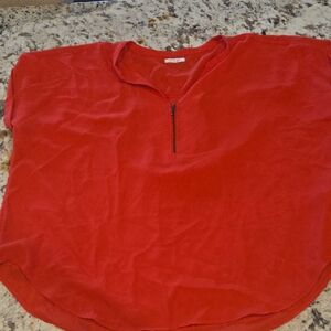 Maurices Red Short-Sleeve Zip-Neck Blouse
